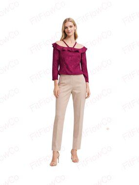 GUESS Los Angeles Satin Off Shoulder Blouse Wine Red Jacquard Small NWT